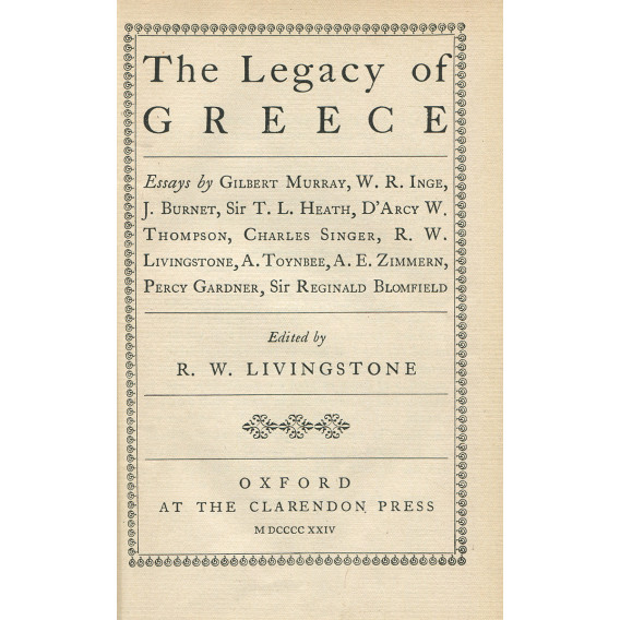 2791 THE LEGACY OF GREECE. Essays b